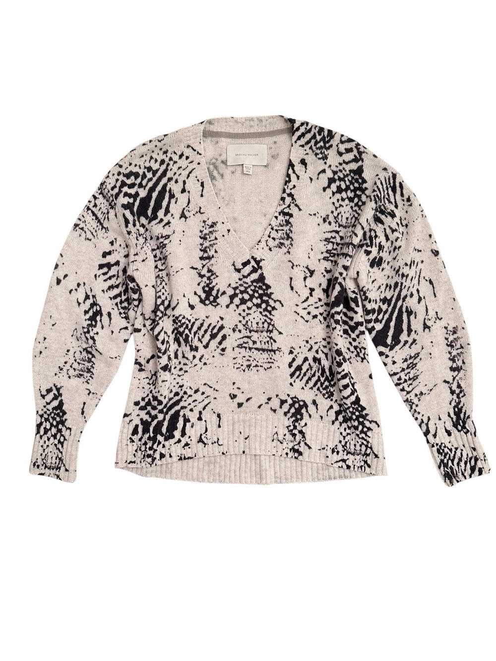 Brochu Walker Camille Printed Vee Pullover Snake Sweater Cashmere XS